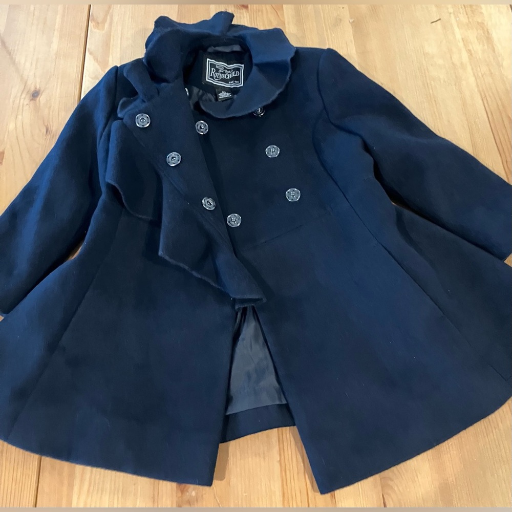 EUC Black Rothschild Classic Ruffle Pea Coat for Kids Size 2T